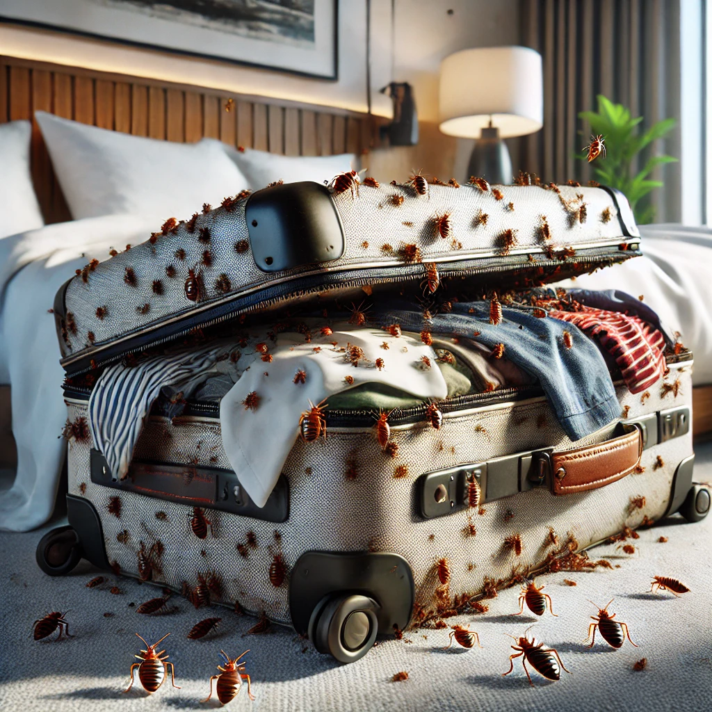 suitcase-infested-with-bed-bugs-placed-on-a-bed